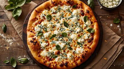 Delicious homemade margherita pizza with fresh basil and mozzarella