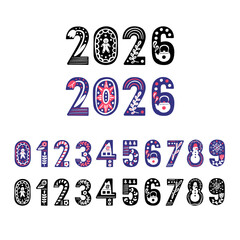 Cute scandinavian style numbers. 2026 lettering vector
