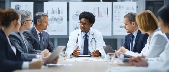 The doctor leading a multidisciplinary team meeting in a modern conference room