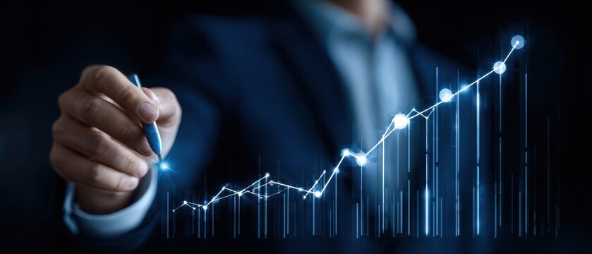 The Graph of Financial Growth Drawn by Executive Using Digital Pen on Screen