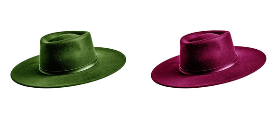 Trendy Color Hat Set, Modern Fashion Hat PNG, Stylish Brim Hat Collection