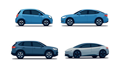 Fototapeta premium Modern car collection, flat vector illustration of vehicles, sedan and suv designs