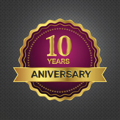 10th Anniversary Golden Badge with ribbon illustration