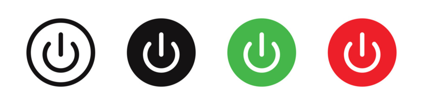 On off power button icons set. Power on off or switch electric current, power button.
