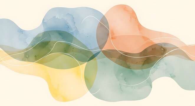 Fluid multicolor shapes layered with gentle transparency, creating a modern abstract flow