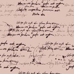 Handwritten illegible text ink, splatter, vintage seamless pattern