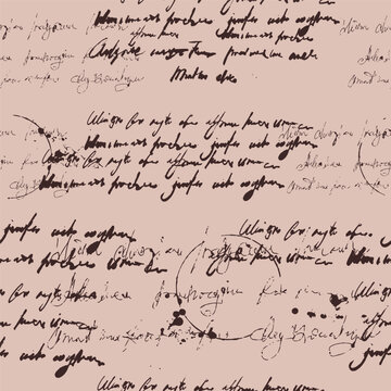 Handwritten illegible text ink, splatter, vintage seamless pattern