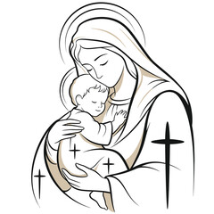 Beautiful artwork of Mary holding baby Jesus, a timeless representation of love, hope, and faith, perfect for religious publications and inspirational art projects
