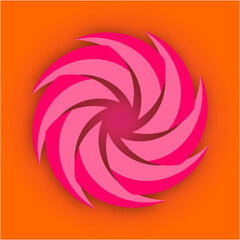 A swirling bloom of radiant pink blades spiraling against a fiery orange backdrop, creating a hypnotic fusion of heat, motion, and vivid energy.
