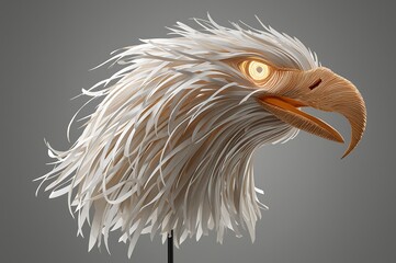 Intricate and realistic eagle head sculpture with fierce glowing eyes and detailed feather texture