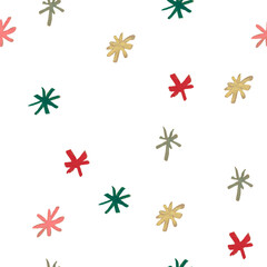 Obraz premium A seamless Christmas pattern in green and red, drawn with wax crayons. A cozy, wintery, festive home is depicted in a print made with oil pastels.