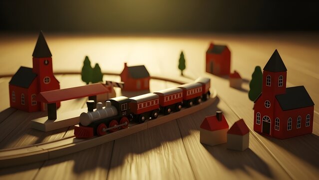Charming wooden toy train set brings nostalgia and playtime joy to children's imaginations with a vintage railroad and village setting for creative play