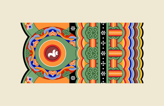 Korean Traditional Dancheong Pattern on Temple Pillar Design