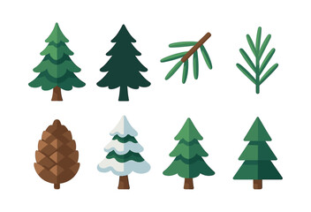 Fototapeta premium Christmas tree collection, pine, spruce, flat vector illustration for design projects