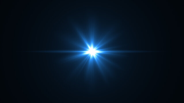 キラキラ輝く青色の光のエフェクト、レンズフレア