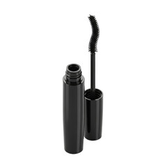 Fototapeta premium Black mascara tube with brush on transparent background 