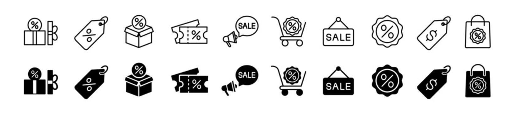 Discount icon set. Price tags and promotion symbol. Vector illustration.