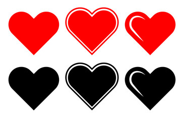 Red heart icon set. love heart  style symbol. heart png sign. red heart shape.
