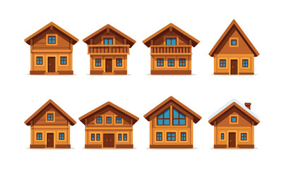 Fototapeta premium Cabin and chalet collection, cozy homes, flat vector illustration