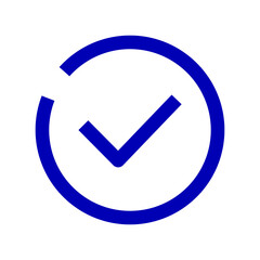 Blue checkmark inside a circular outline indicating completion or approval, symbolizing success and confirmation
