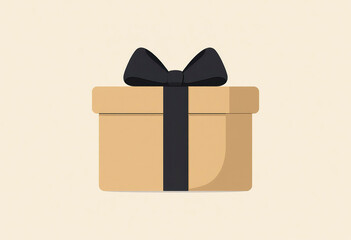 An illustration with a minimalistic beige gift box tied with a dark ribbon.