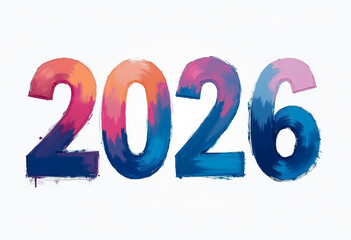 An illustration with the numbers 2026, painted in pastel colors with gouache on a white background