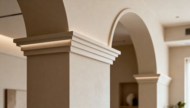 Medium shot of modern custom architrave featuring sleek minimalist trim with clean lines enhancing a contemporary interiors architectural style.