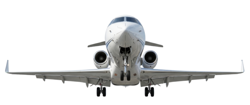 Front view of a private jet transparent background cutout png - Powered by Adobe