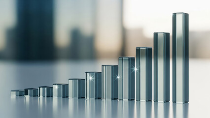 Rising Glass Bar Chart on Desk, Business Growth Concept