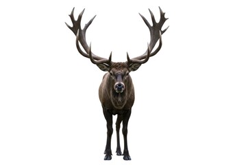 Majestic Brown Moose with Large Antlers Standing in White Background