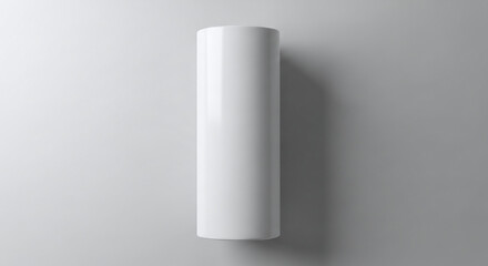 White cylinder object on a minimalist white background.