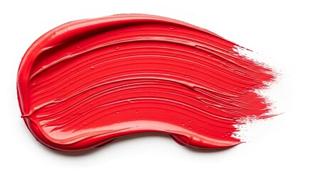 Vibrant red paint stroke on a white background showcasing texture and color for artistic design and creative projects with smooth brushwork detail