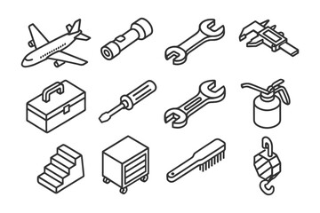 Collection of various outline tools and objects.
