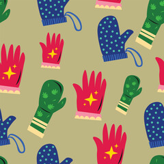 Christmas Seamless Pattern with Gloves