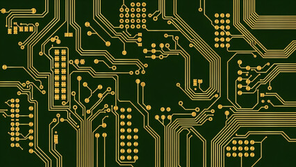 Golden Circuit Board on Green Background