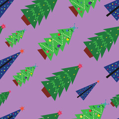 Christmas Seamless Pattern with Tree