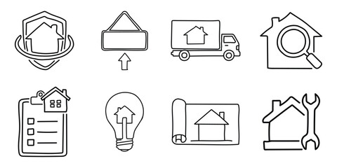 Hand drawn real estate icons set for property and housing services