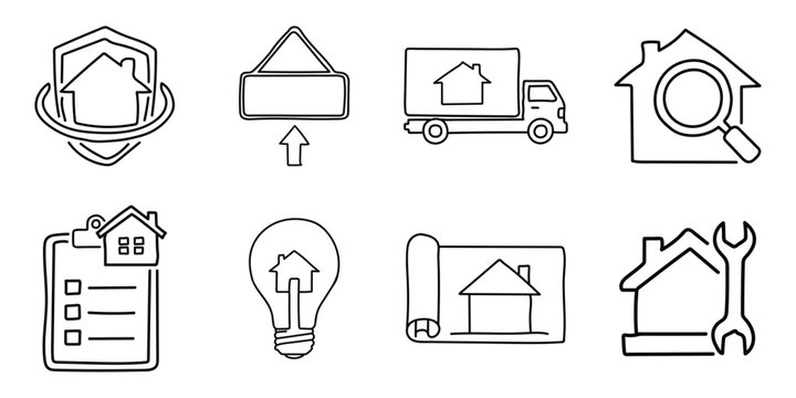 Hand drawn real estate icons set for property and housing services - Powered by Adobe