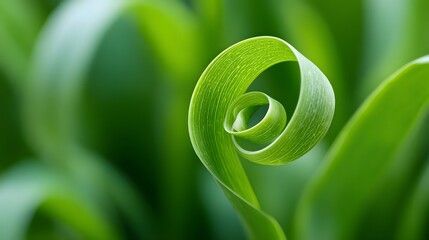 Close up view of a fresh green leaf s intricate spiral formation highlighting the beauty of organic growth and natural patterns in nature  Soft background