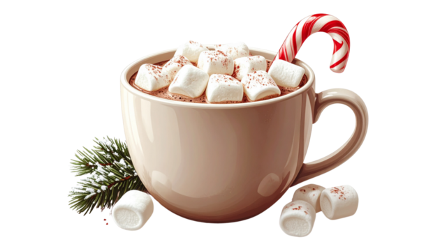 Christmas Hot Cocoa Mug with Marshmallows – Transparent Background PNG
