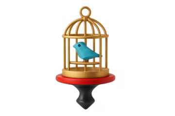 Blue bird sitting inside golden cage concept