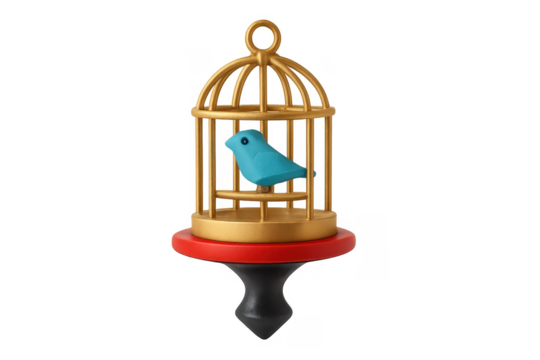 Blue bird sitting inside golden cage concept