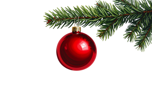 Christmas Tree Branch with Hanging Bauble – Transparent Background PNG - Powered by Adobe