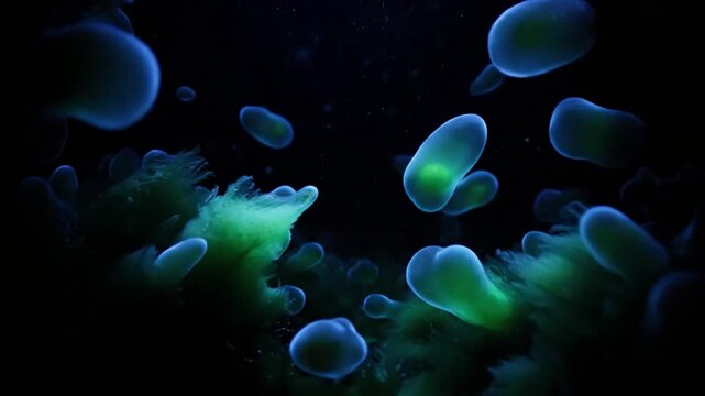 Capturing the intricate cellular structures of microscopic green algae, showcasing their vibrant chlorophyll and the delicate dance of photosynthesis.