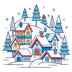 Line Art Village Houses