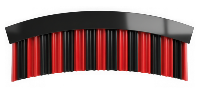 Curved black and red abstract structure isolated on transparent background