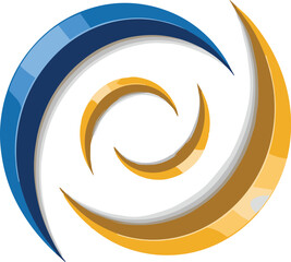 Swirling abstract graphic with blue and gold curved shapes and grey shading vector