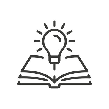 Open Book with Lightbulb icon. New knowledge. Simple Illustration.