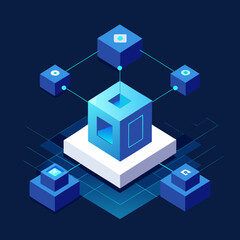 Abstract interconnected cubes representing digital network and data flow