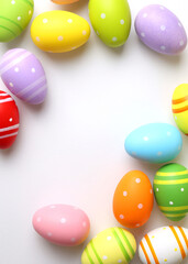 Easter eggs on a colored background, festive background . Vertical photo format